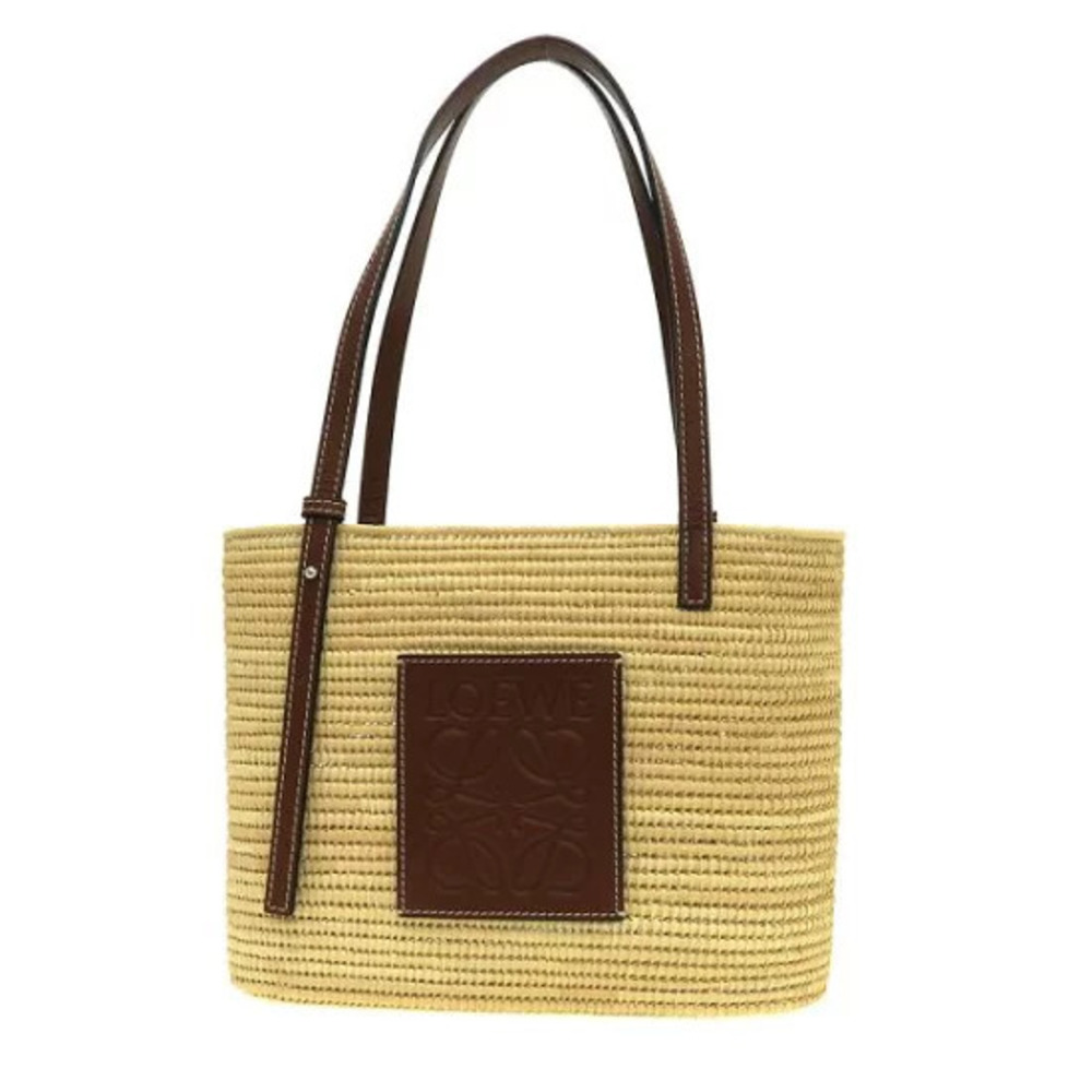 Loewe Square Basket Bag natural raffia brown calfskin leather